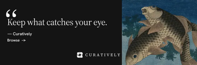 X header for Curatively: "Private until you choose." Minimal luxury style, quote layout, dark palette in black, blue, grey.