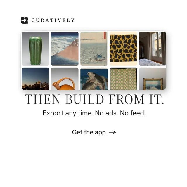Instagram post for Curatively: "Then build from it." Minimal luxury style, skeleton layout, light palette in white, grey.