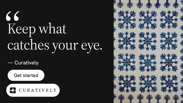 Landscape graphic for Curatively: "All of it, in one grid." Photo poster style, quote layout, dark palette in black, grey.