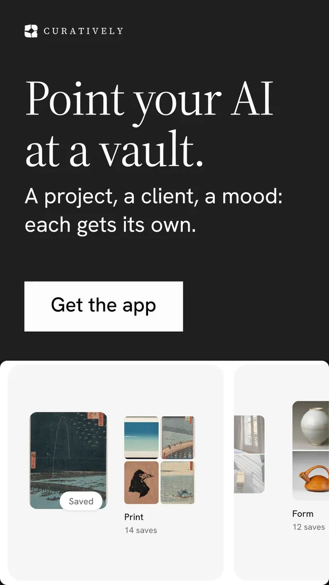 Instagram story for Curatively: "Point your AI at a vault." Split block style, skeleton layout, light palette in black, white, grey.