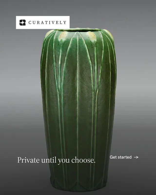 Instagram portrait post for Curatively: "Private until you choose." Minimal luxury style, image led layout, dark palette in black, grey.