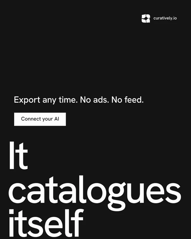 Instagram portrait post for Curatively: "Then build from it." Swiss style, oversized layout, dark palette in black.