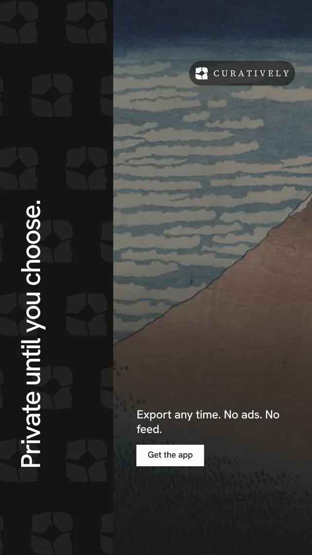 Instagram story for Curatively: "Private until you choose." Swiss style, vertical layout, dark palette in grey, black.