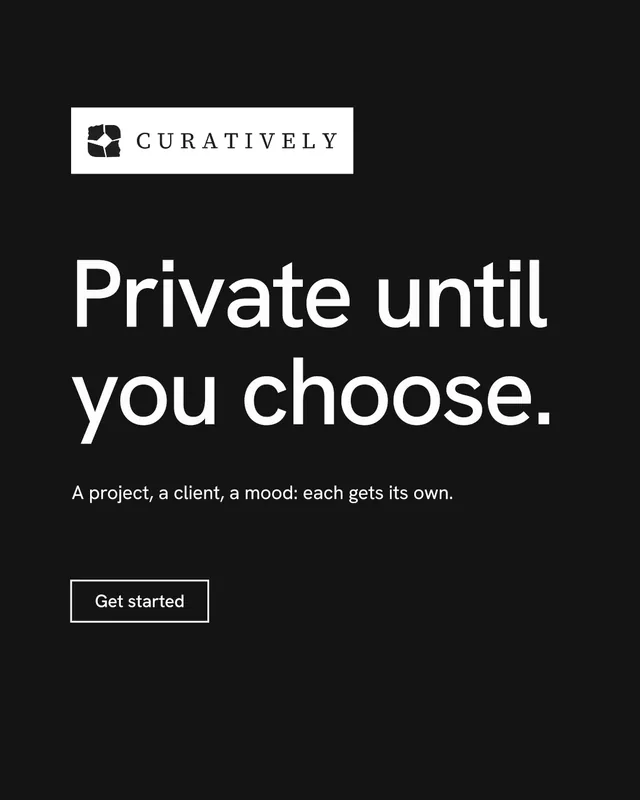Instagram portrait post for Curatively: "Private until you choose." Editorial style, announce layout, dark palette in black.