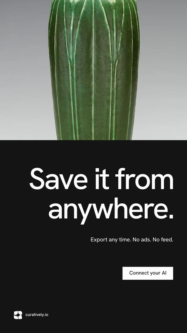Instagram story for Curatively: "Save it from anywhere." Swiss style, right layout, dark palette in black, grey.