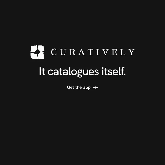 Instagram post for Curatively: "It catalogues itself." Minimal luxury style, logo hero layout, dark palette in black.