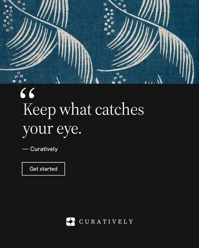 Instagram portrait post for Curatively: "Keep a vault for each thing you make." Editorial style, quote layout, dark palette in black, blue, grey.