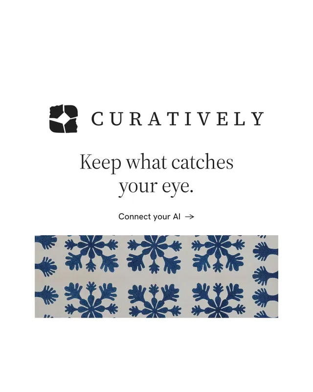 Instagram portrait post for Curatively: "Keep what catches your eye." Minimal luxury style, logo hero layout, light palette in white, grey.