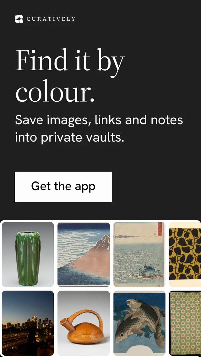 Instagram story for Curatively: "Find it by colour." Split block style, skeleton layout, dark palette in black, grey.