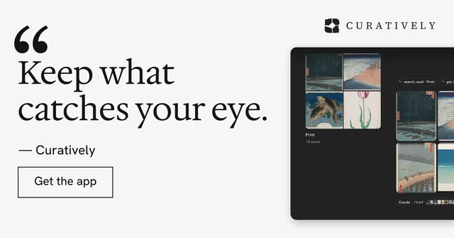 Social ad for Curatively: "Keep a vault for each thing you make." Editorial style, quote layout, light palette in white, black, grey.