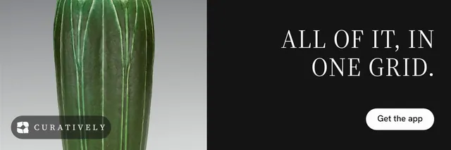 X header for Curatively: "All of it, in one grid." Photo poster style, right layout, dark palette in black, grey.