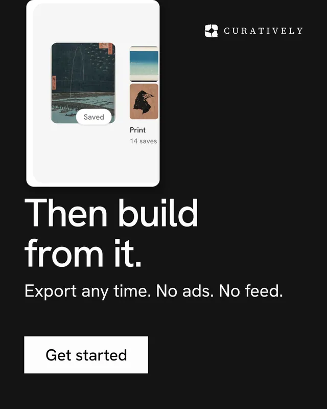 Instagram portrait post for Curatively: "Then build from it." Swiss style, skeleton layout, dark palette in black, white, grey.