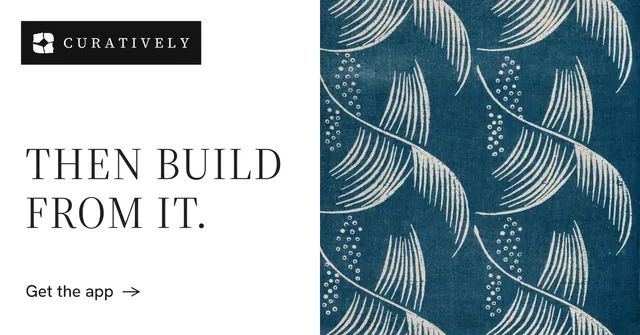 Social ad for Curatively: "Then build from it." Minimal luxury style, bottom layout, light palette in white, blue, grey.