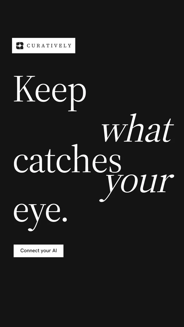 Instagram story for Curatively: "Keep what catches your eye." Split block style, stacked layout, dark palette in black, grey.