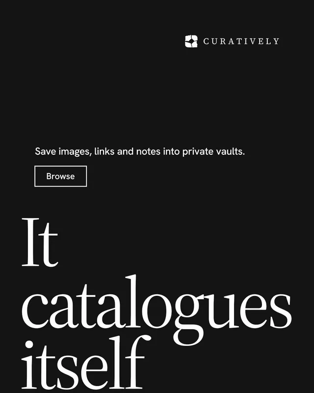 Instagram portrait post for Curatively: "Point your AI at a vault." Editorial style, oversized layout, dark palette in black, grey.