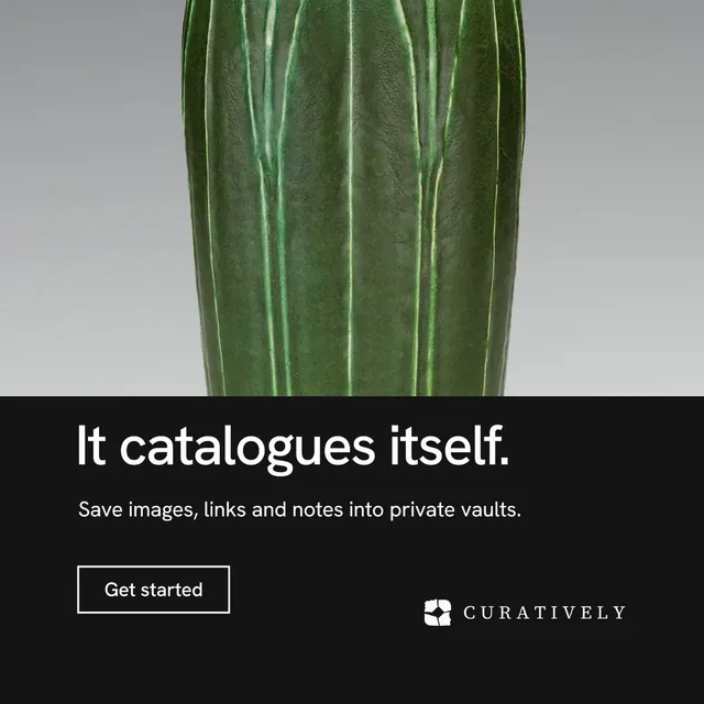 Instagram post for Curatively: "It catalogues itself." Editorial style, bottom layout, dark palette in black, grey.