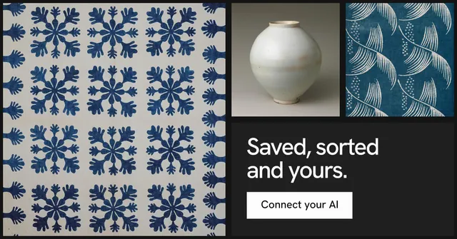 Social ad for Curatively: "Saved, sorted and yours." Swiss style, collage layout, dark palette in blue, black, grey.