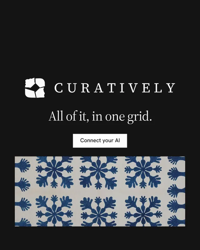 Instagram portrait post for Curatively: "All of it, in one grid." Split block style, logo hero layout, dark palette in black, grey.
