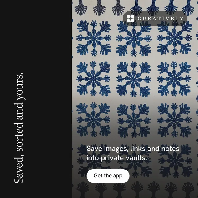 Instagram post for Curatively: "Saved, sorted and yours." Photo poster style, vertical layout, dark palette in black, grey.