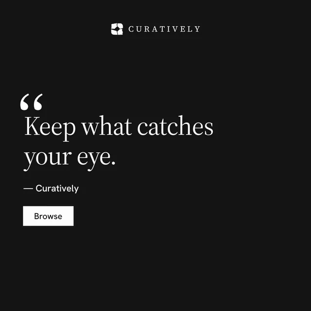 Instagram post for Curatively: "Find it by colour." Split block style, quote layout, dark palette in black.