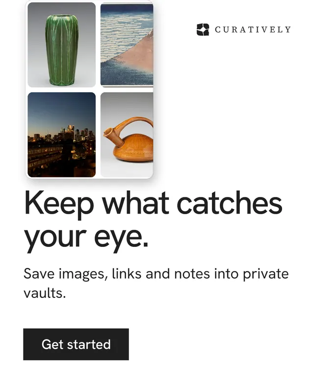 Instagram portrait post for Curatively: "Keep what catches your eye." Swiss style, skeleton layout, light palette in white, grey.