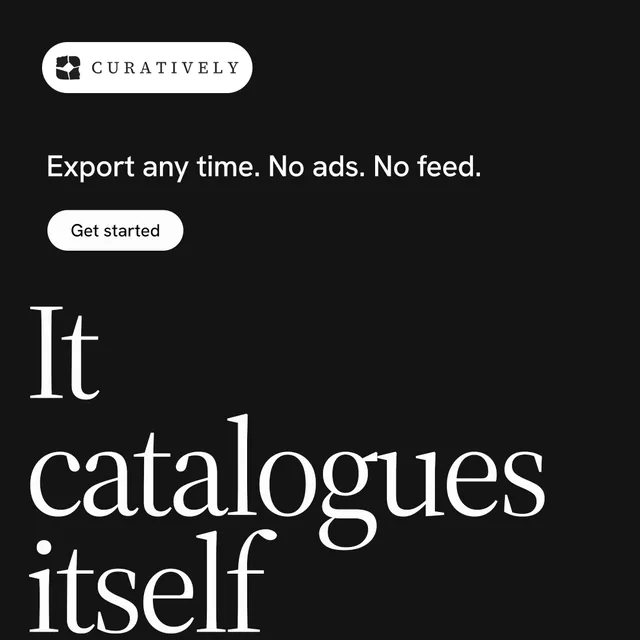 Instagram post for Curatively: "Keep a vault for each thing you make." Photo poster style, oversized layout, dark palette in black, grey.
