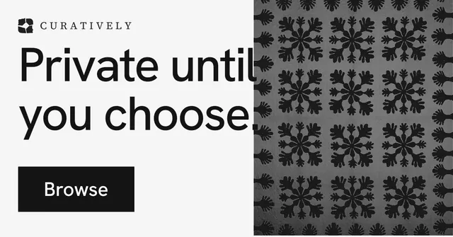 Social ad for Curatively: "Private until you choose." Swiss style, skeleton layout, light palette in white, grey, black.