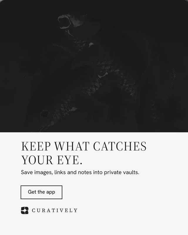 Instagram portrait post for Curatively: "Keep what catches your eye." Editorial style, bottom layout, light palette in white, black.