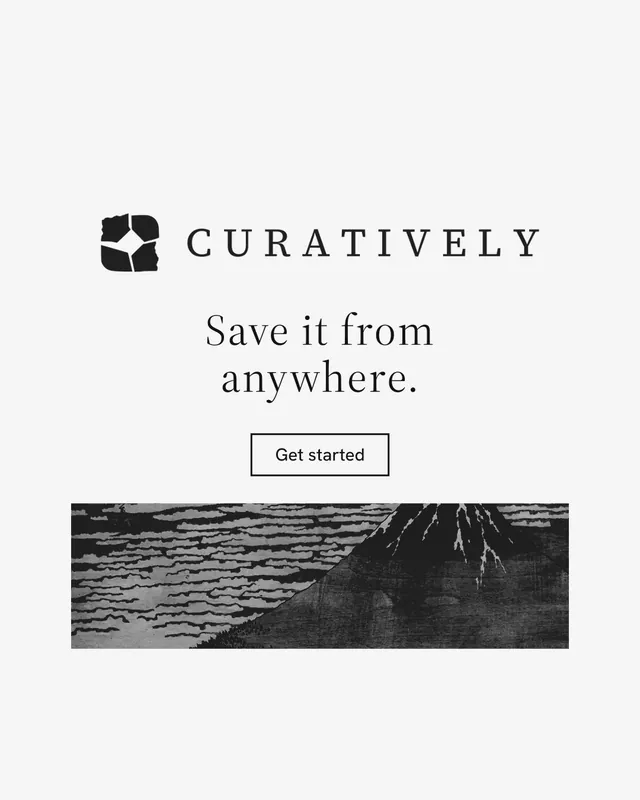 Instagram portrait post for Curatively: "Save it from anywhere." Editorial style, logo hero layout, light palette in white, grey.