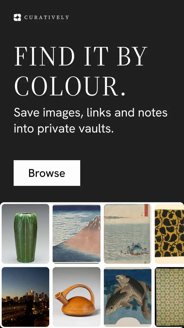 Instagram story for Curatively: "Find it by colour." Split block style, skeleton layout, dark palette in black, grey.