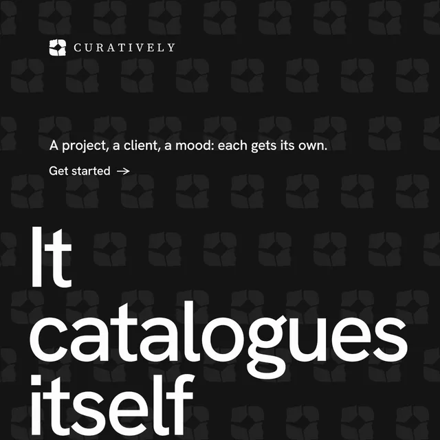 Instagram post for Curatively: "Keep what catches your eye." Minimal luxury style, oversized layout, dark palette in black, grey.