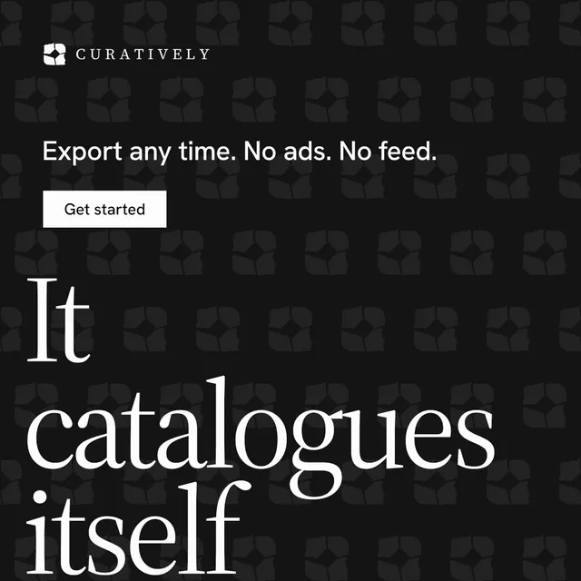 Instagram post for Curatively: "Save it from anywhere." Split block style, oversized layout, dark palette in black, grey.