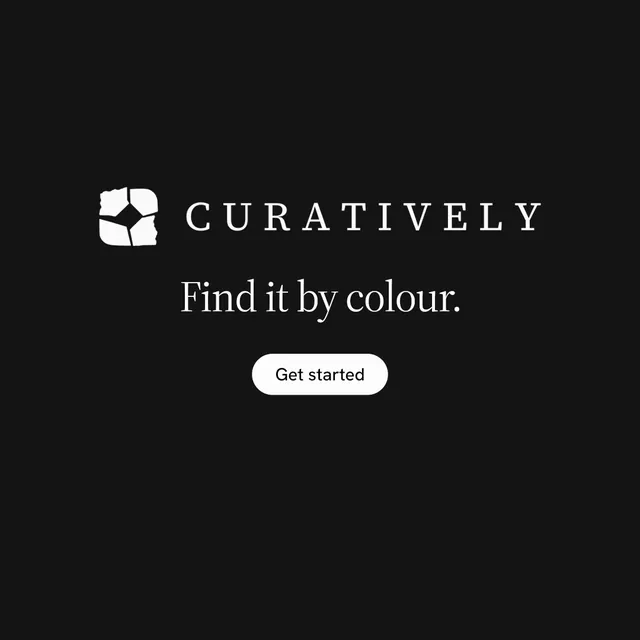 Instagram post for Curatively: "Find it by colour." Photo poster style, logo hero layout, dark palette in black.