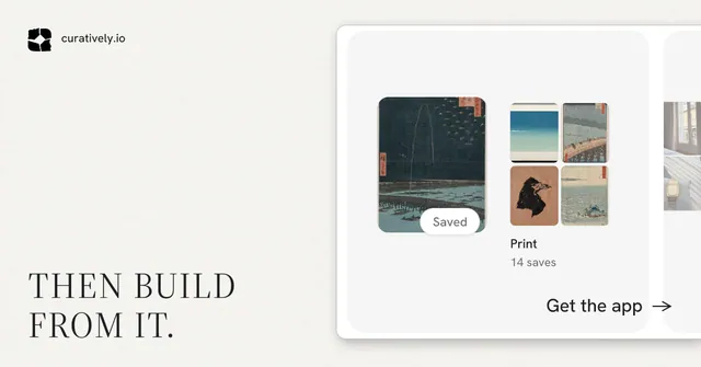 Social ad for Curatively: "Then build from it." Editorial style, image led layout, light palette in white, grey.