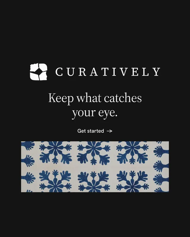 Instagram portrait post for Curatively: "Keep what catches your eye." Minimal luxury style, logo hero layout, dark palette in black, grey.