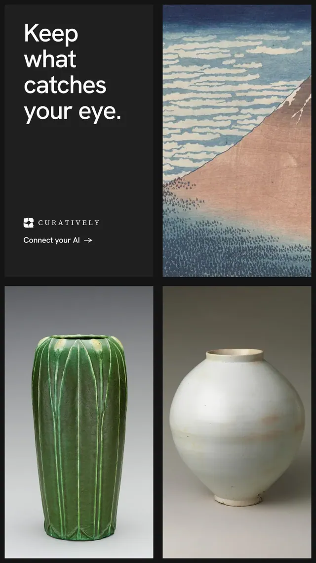 Instagram story for Curatively: "Keep what catches your eye." Minimal luxury style, collage layout, dark palette in black, grey.