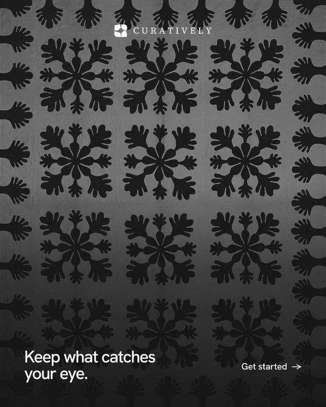Instagram portrait post for Curatively: "Keep what catches your eye." Swiss style, image led layout, dark palette in grey, black.