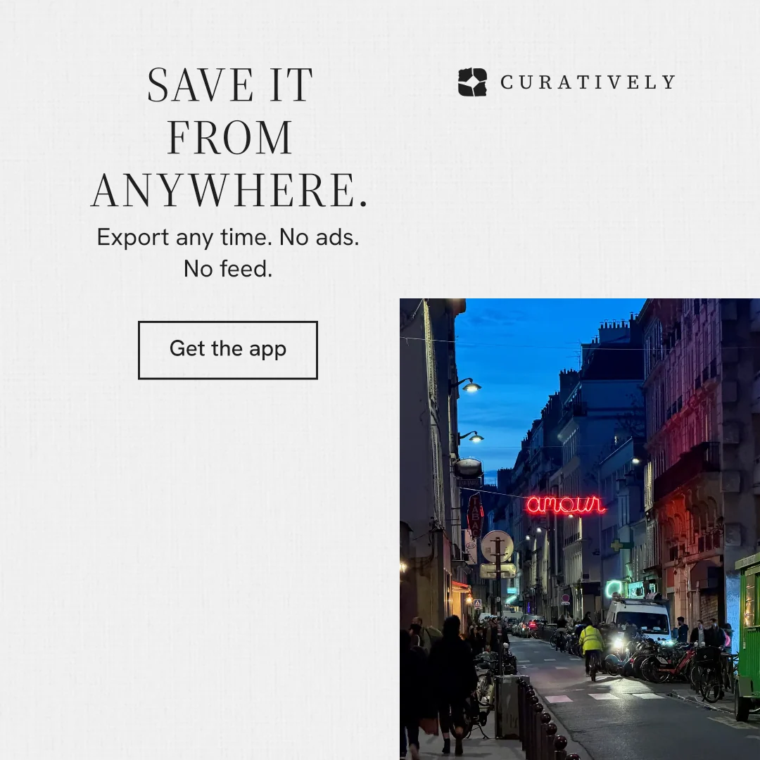 Instagram post for Curatively: "Save it from anywhere." Editorial style, skeleton layout, light palette in white, grey.