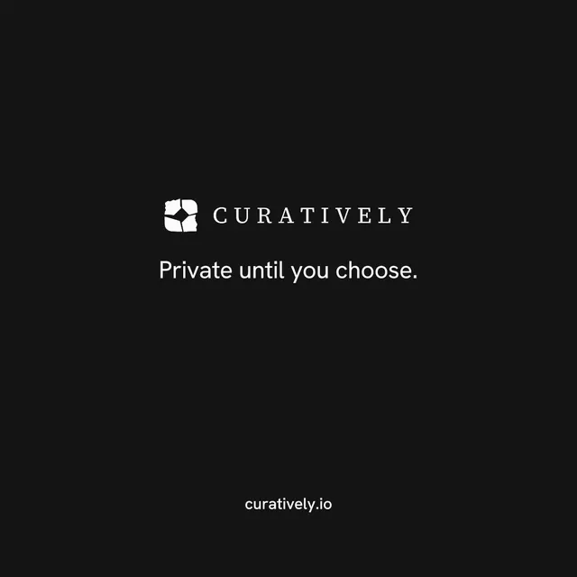 Instagram post for Curatively: "Private until you choose." Minimal luxury style, end card layout, dark palette in black.