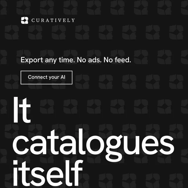 Instagram post for Curatively: "Private until you choose." Editorial style, oversized layout, dark palette in black, grey.