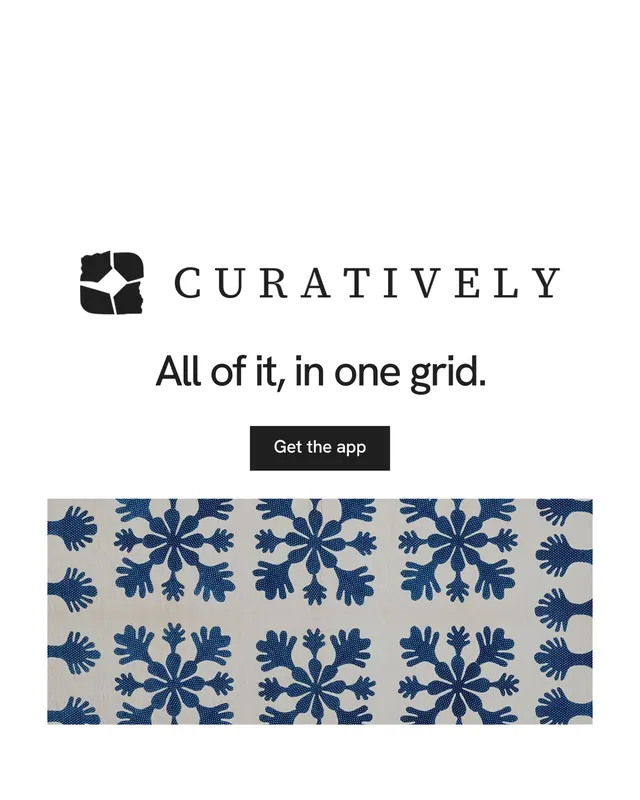 Instagram portrait post for Curatively: "All of it, in one grid." Swiss style, logo hero layout, light palette in white, grey.