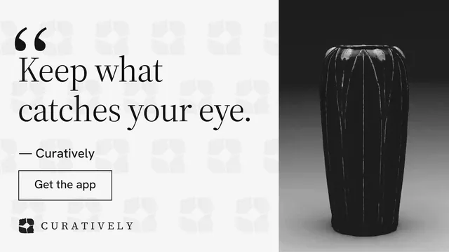 Landscape graphic for Curatively: "Private until you choose." Editorial style, quote layout, light palette in white, black, grey.