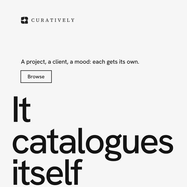 Instagram post for Curatively: "Save it from anywhere." Editorial style, oversized layout, light palette in white, grey.