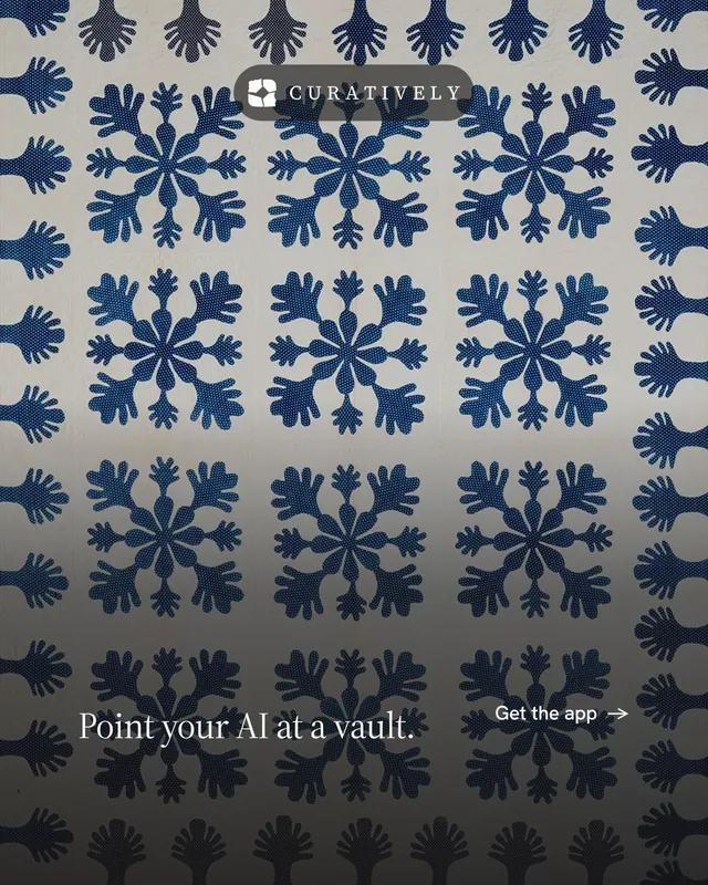 Instagram portrait post for Curatively: "Point your AI at a vault." Minimal luxury style, image led layout, dark palette in grey, black.