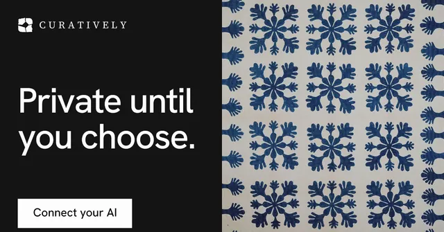 Social ad for Curatively: "Private until you choose." Swiss style, bottom layout, dark palette in black, grey, blue.