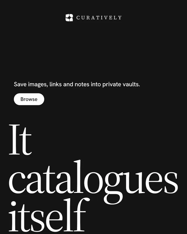 Instagram portrait post for Curatively: "Find it by colour." Photo poster style, oversized layout, dark palette in black, grey.