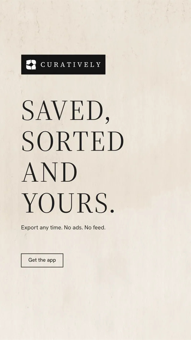 Instagram story for Curatively: "Saved, sorted and yours." Editorial style, announce layout, light palette in orange, grey.