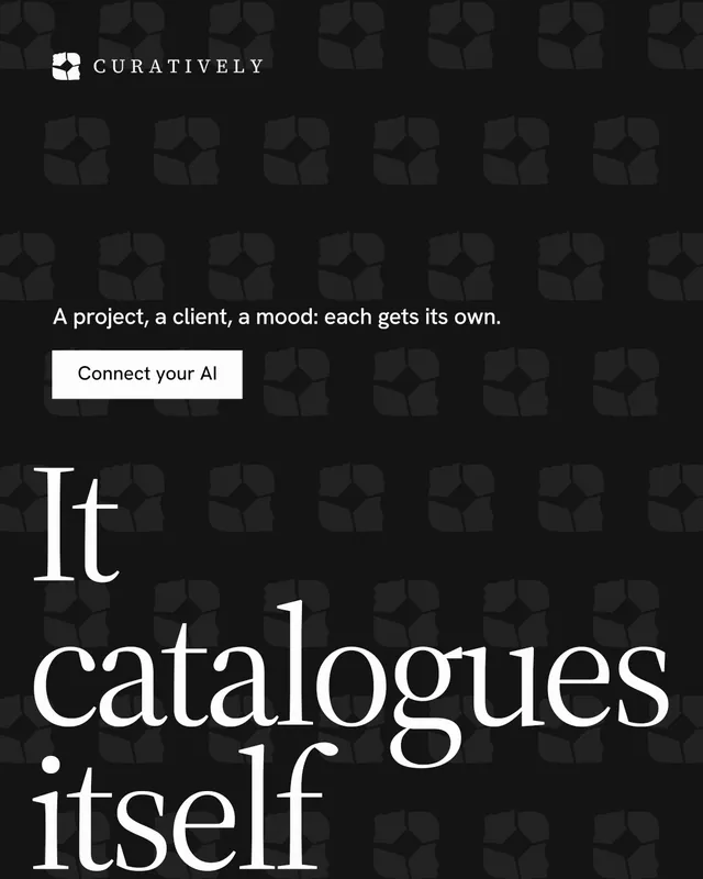 Instagram portrait post for Curatively: "Save it from anywhere." Split block style, oversized layout, dark palette in black, grey.