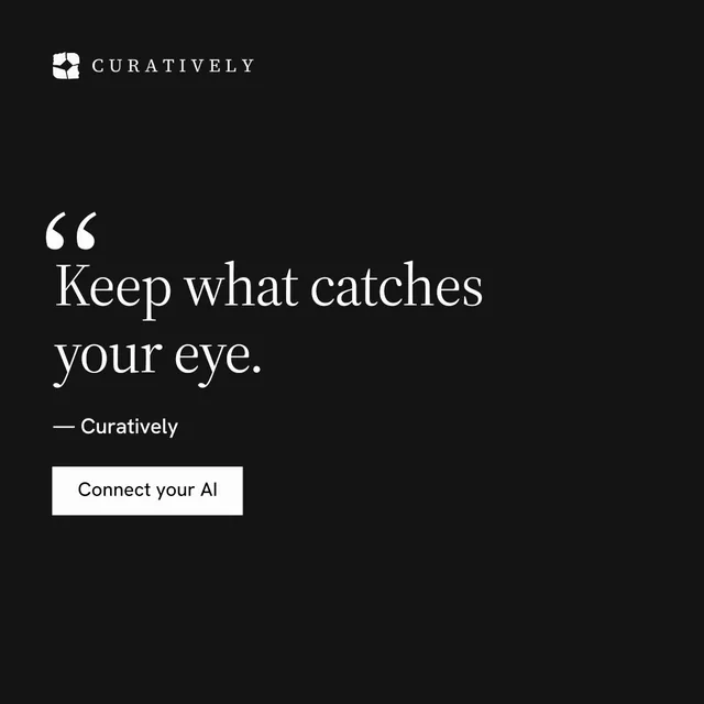 Instagram post for Curatively: "Saved, sorted and yours." Split block style, quote layout, dark palette in black.