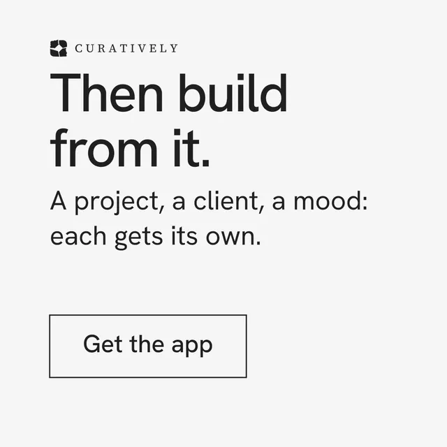 Instagram post for Curatively: "Then build from it." Editorial style, skeleton layout, light palette in white, grey.